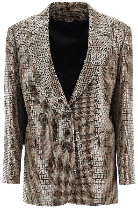 houndstooth blazer with sequins GWP01890 P001621 BEIGE/BLACK/SAVVY RED Women's High-End Blazer