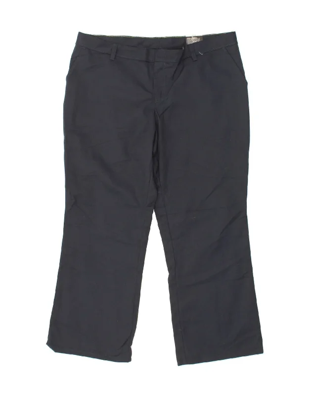 DICKIES Womens Straight Cropped Trousers US 18 2XL W40 L29 Navy Blue Trousers Summer Linen