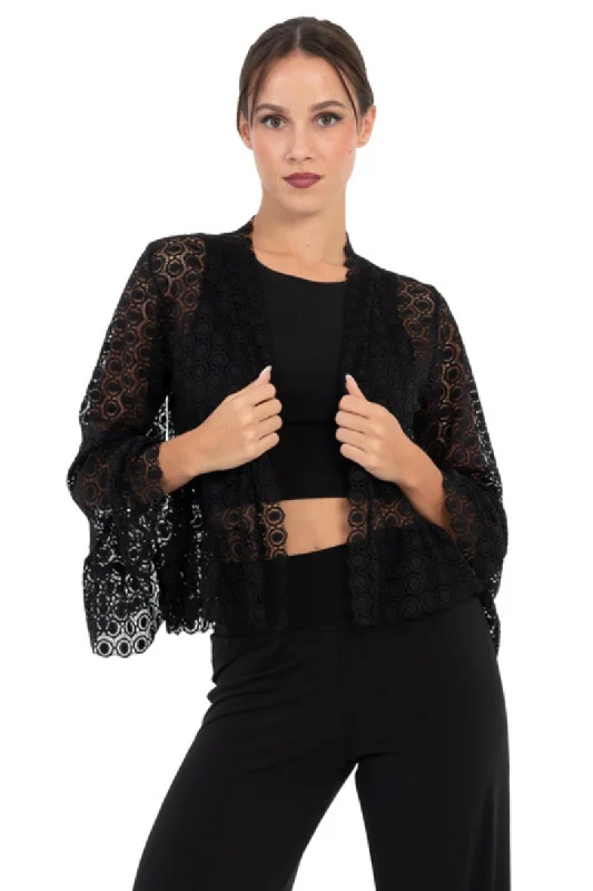 Crop Lace Jacket With Ruffle Details Wool Jacket Cashmere Jacket Tweed Jacket