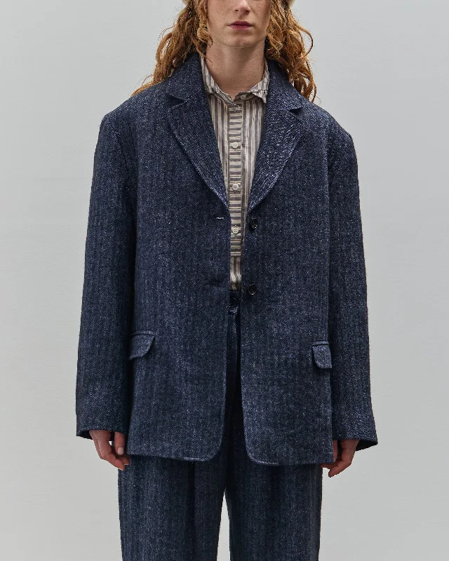 Cawley Linen Andie Blazer, Navy Herringbone Women's Party Jacket