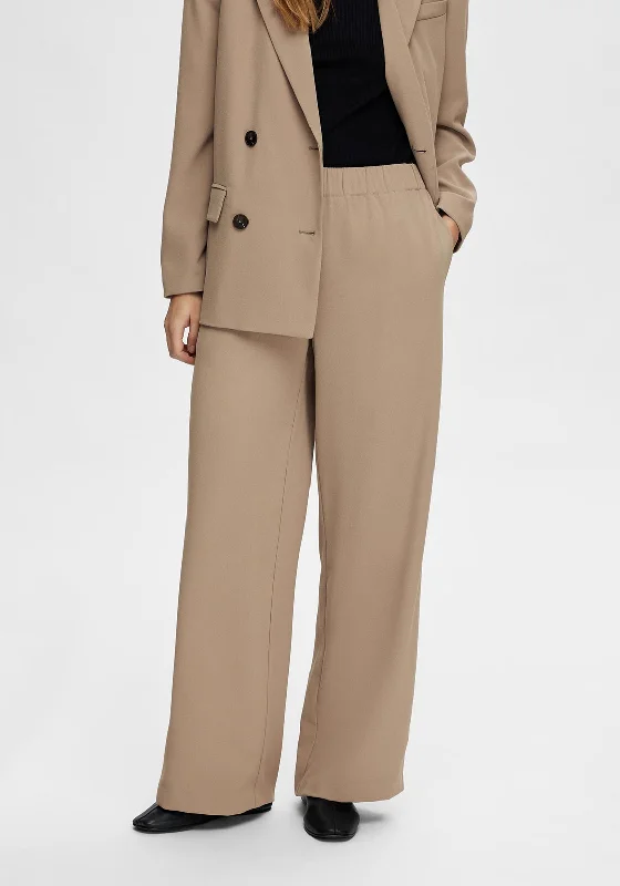 Selected Femme Tinni Relaxed Wide Leg Trouser, Greige Trousers Corduroy Warm