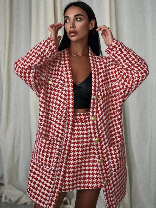 Wjczt 2024 fall fashion trends New Fashion Plaid Texture Pocket Button Temperament Long Sleeve Cardigan Suit Skirt Stylish Fashionable Trendy