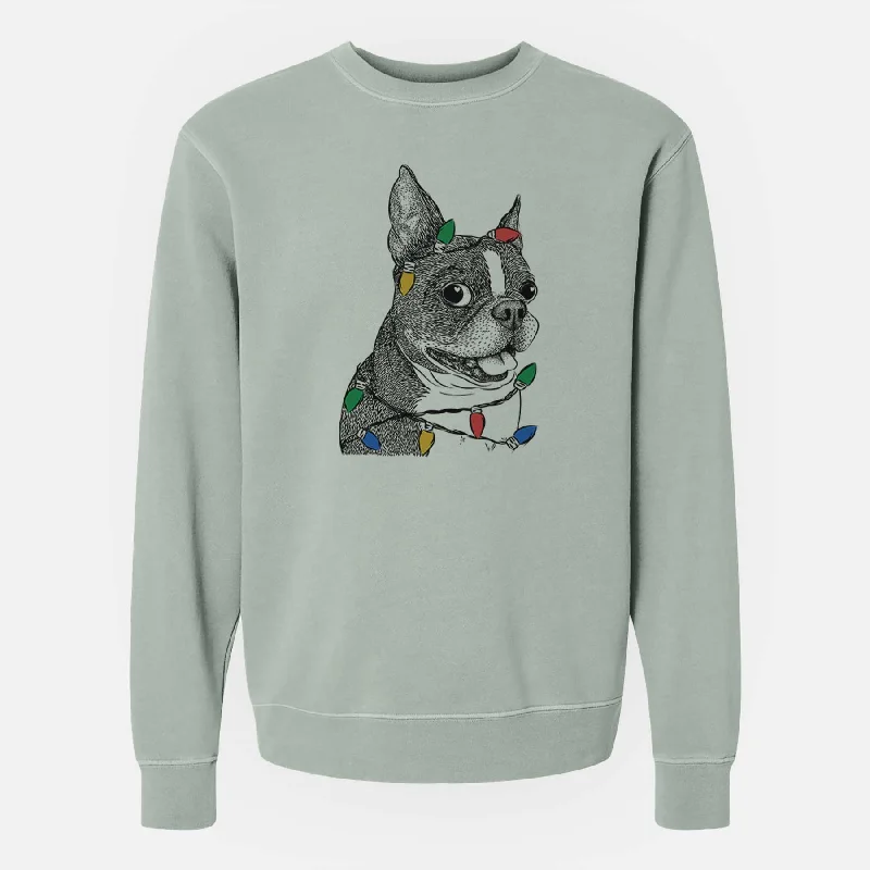 Christmas Lights Ralphie the Boston Terrier - Unisex Pigment Dyed Crew Sweatshirt Hoodie with Button Placket Classic Preppy Christmas Lights Ralphie the Boston Terrier - Unisex Pigment Dyed Crew Sweatshirt Hoodie with Button Placket Classic Preppy