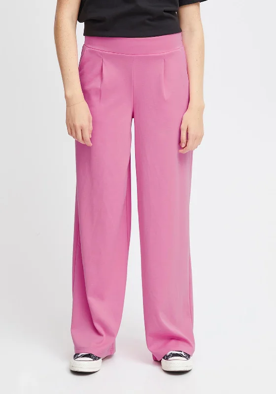 Ichi Kate Sus Wide Leg Casual Trousers, Super Pink Trousers chic fashionable