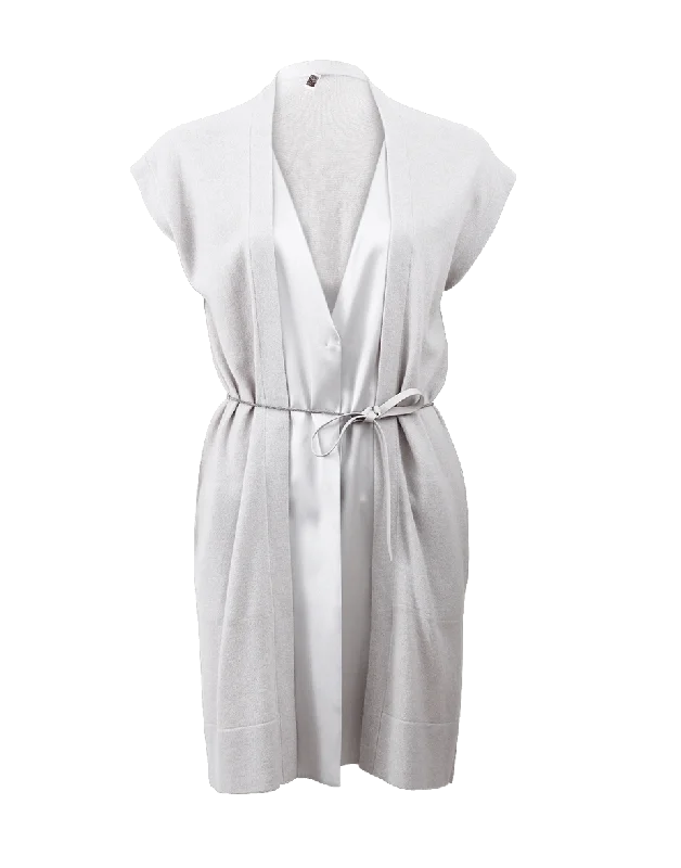 Satin Panel Belted Cardigan Lightweight Heavyweight Midweight