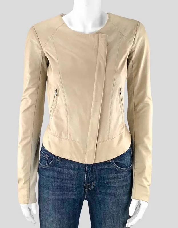 Veda Tan Leather Jacket Womens Small Bomber Jacket Anorak Windbreaker