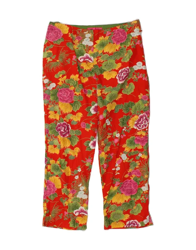 MONSOON Womens Straight Capri Trousers UK 10 Small W26 L21 Red Floral Trousers stylish modern