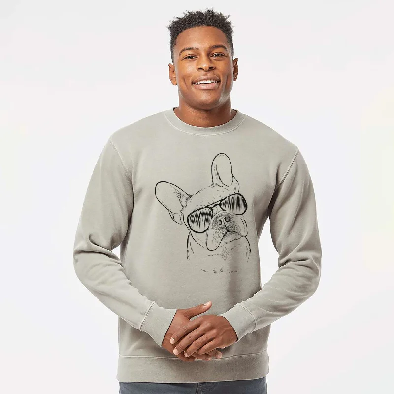 Aviator Loki the French Bulldog - Unisex Pigment Dyed Crew Sweatshirt Hoodie with Elastic Cuffs Stretchable Comfortable Aviator Loki the French Bulldog - Unisex Pigment Dyed Crew Sweatshirt Hoodie with Elastic Cuffs Stretchable Comfortable