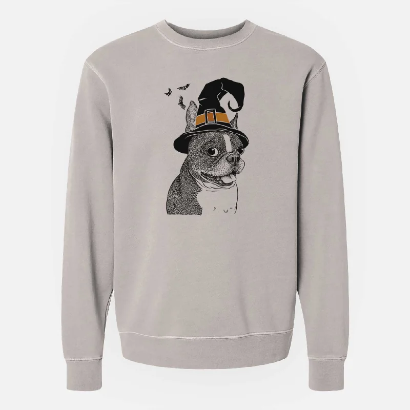 Witch Ralphie the Boston Terrier - Unisex Pigment Dyed Crew Sweatshirt Hoodie with Ribbed Neckline Snug Warm Witch Ralphie the Boston Terrier - Unisex Pigment Dyed Crew Sweatshirt Hoodie with Ribbed Neckline Snug Warm