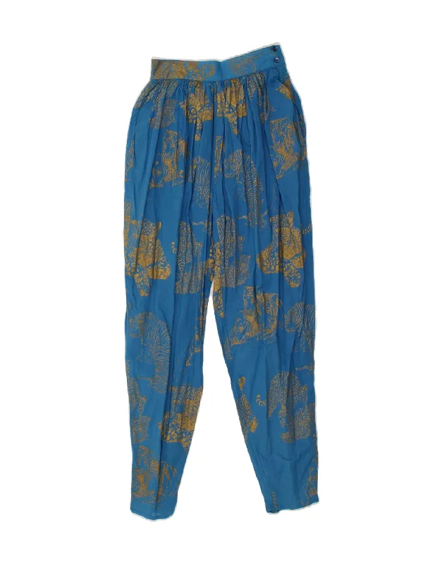 VINTAGE Womens Pegged Casual Trousers W24 L28 Blue Animal Print Trousers Designer Luxury