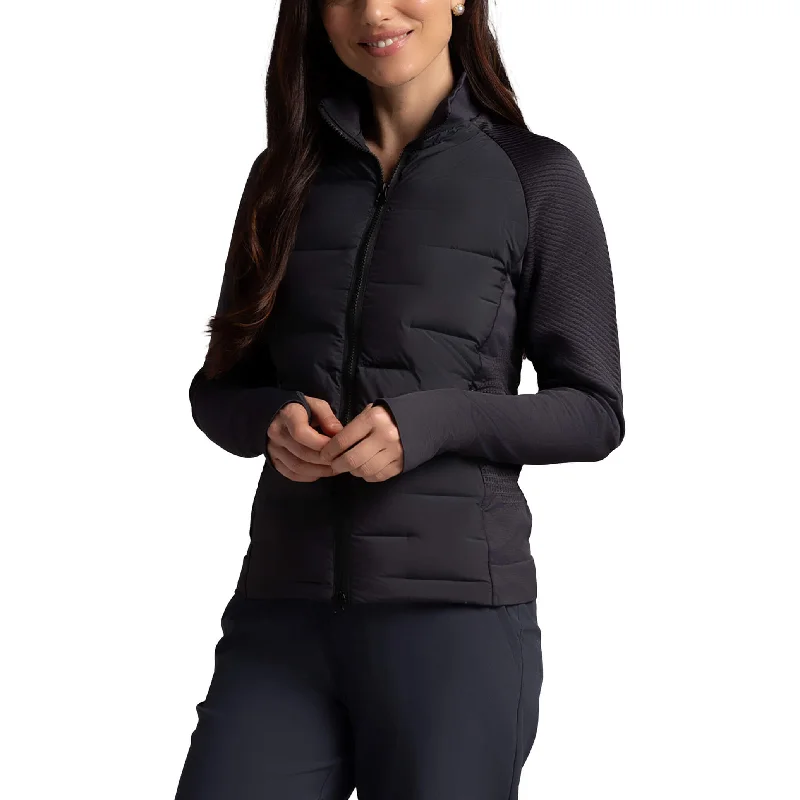 IBKUL Women's Hybrid Puff Jacket - Charcoal Front Pockets Side Pockets Patch Pockets