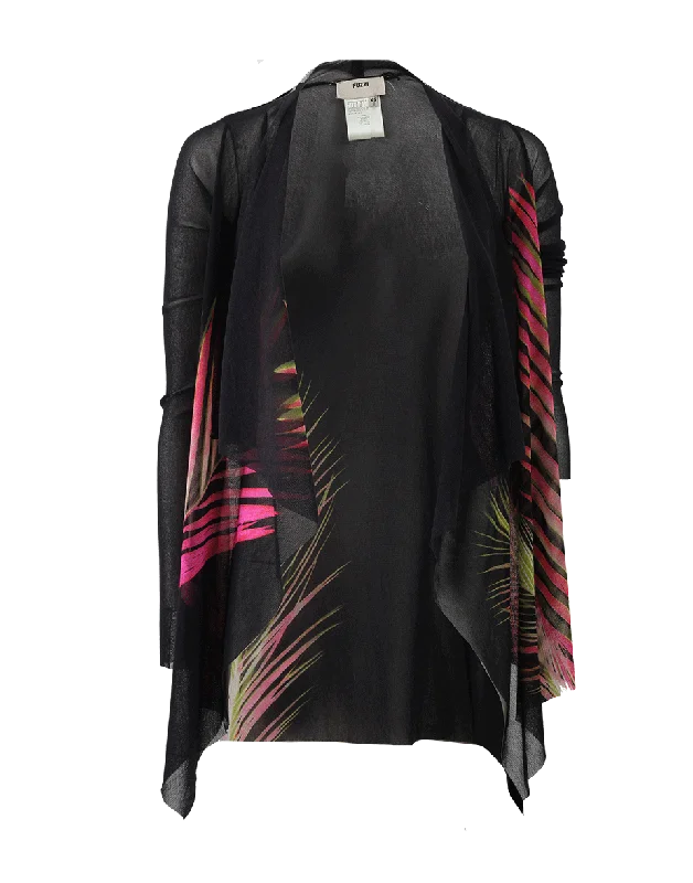 Drape Palm Print Cardigan Hooded Cardigan Collared Cardigan Shawl Collar