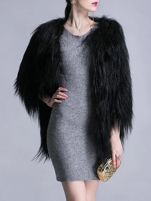 Impressive Black Faux Fur Coat Shawl Collar Notch Collar Lapel Collar