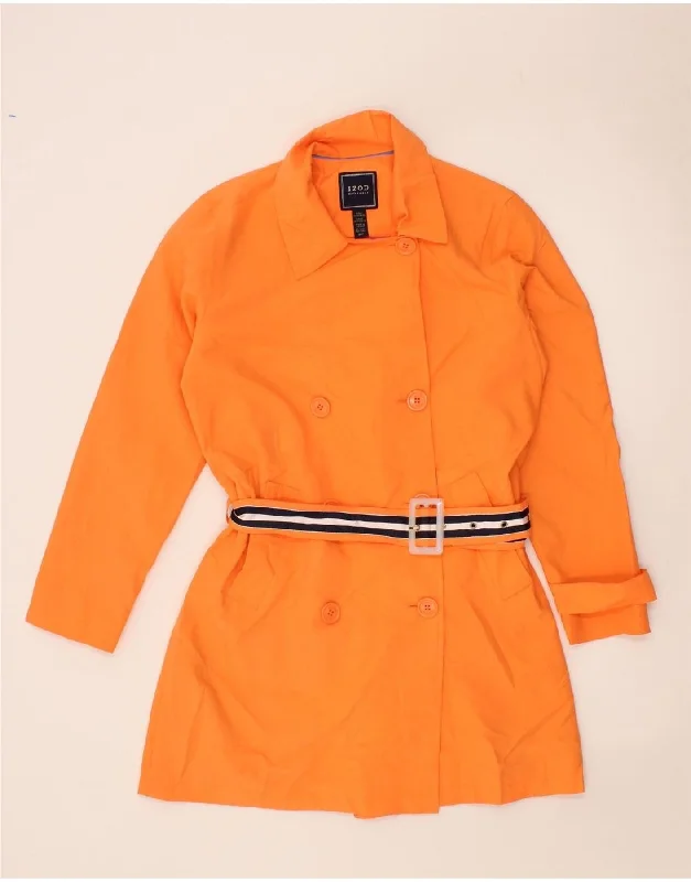 IZOD Womens Trench Coat UK 10 Small Orange Polyester Cape Coat Herringbone Coat Tweed Coat