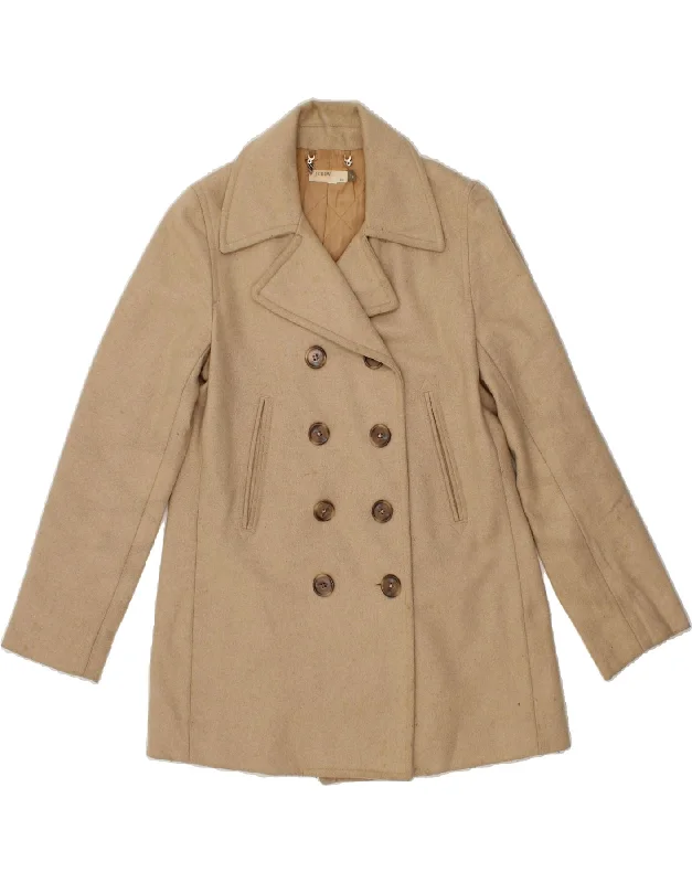 J. CREW Womens Double Breasted Coat UK 10 Small Beige Blazer Duffle Coat Pea Coat