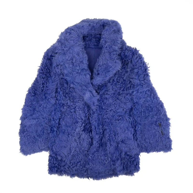 OFF-WHITE C/O VIRGIL ABLOH Blue Shearling Fur Coat Suede Faux Fur Shearling