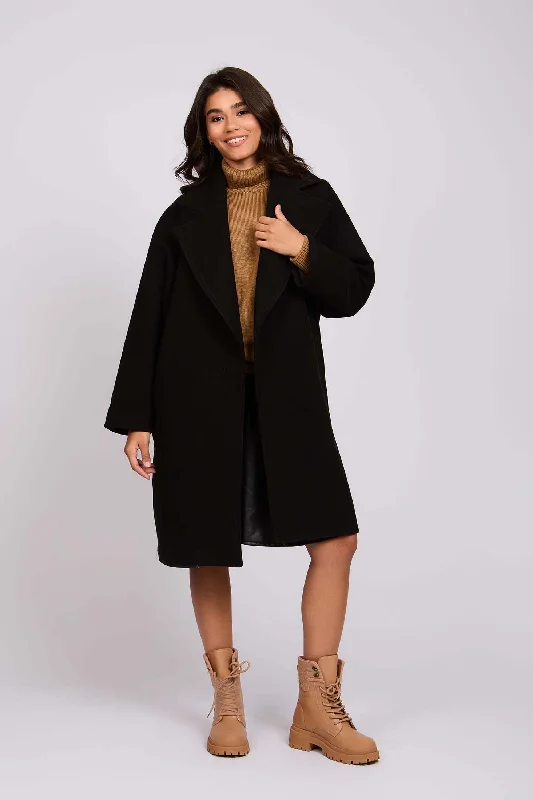 Gookh Oversize Coat Black Hooded Jacket Zipper Jacket Button Jacket