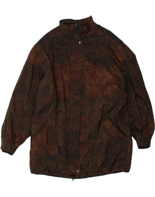 FORECASTER OF BOSTON Womens Windbreaker Coat UK 16 Large Brown Floral Fitted Loose Oversized