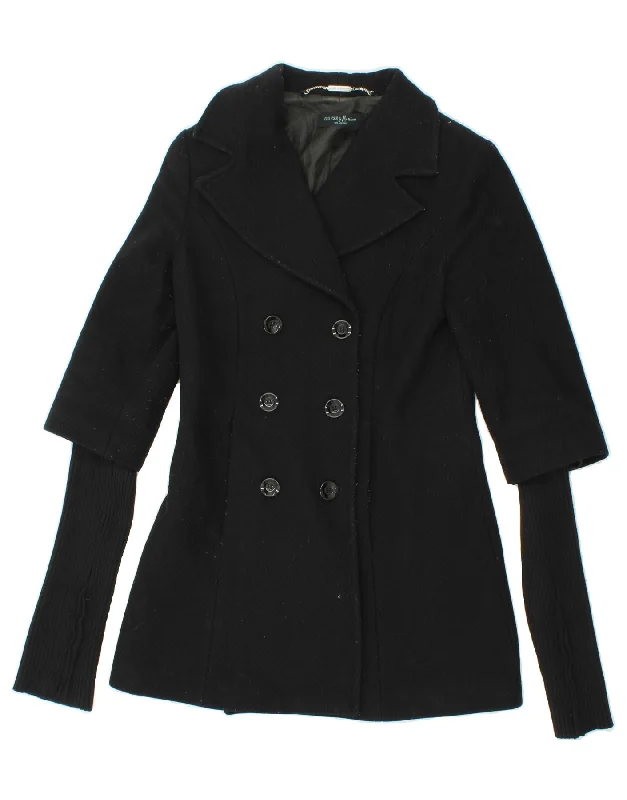 GUESS BY MARCIANO Womens Double Breasted Coat UK 10 Small Black Trim Padded Insulated