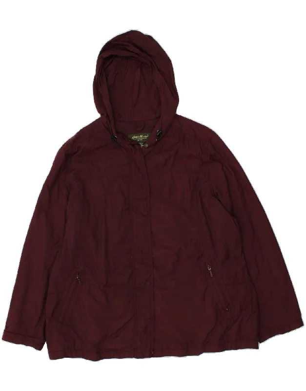 EDDIE BAUER Womens Hooded Windbreaker Coat UK 20 2XL Maroon Nylon Wool Cashmere Tweed