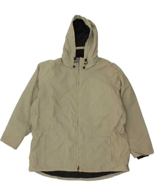 EDDIE BAUER Womens Hooded Windbreaker Coat UK 20 2XL Beige Nylon Pockets Sleeves Lining