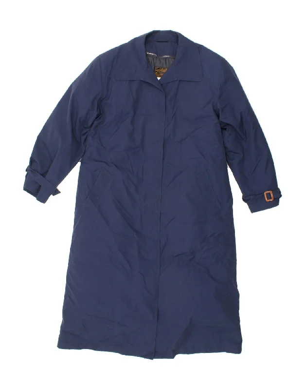 EDDIE BAUER Womens Trench Coat UK 16 Large Navy Blue Polyester Zip Front Button Front Snap Front