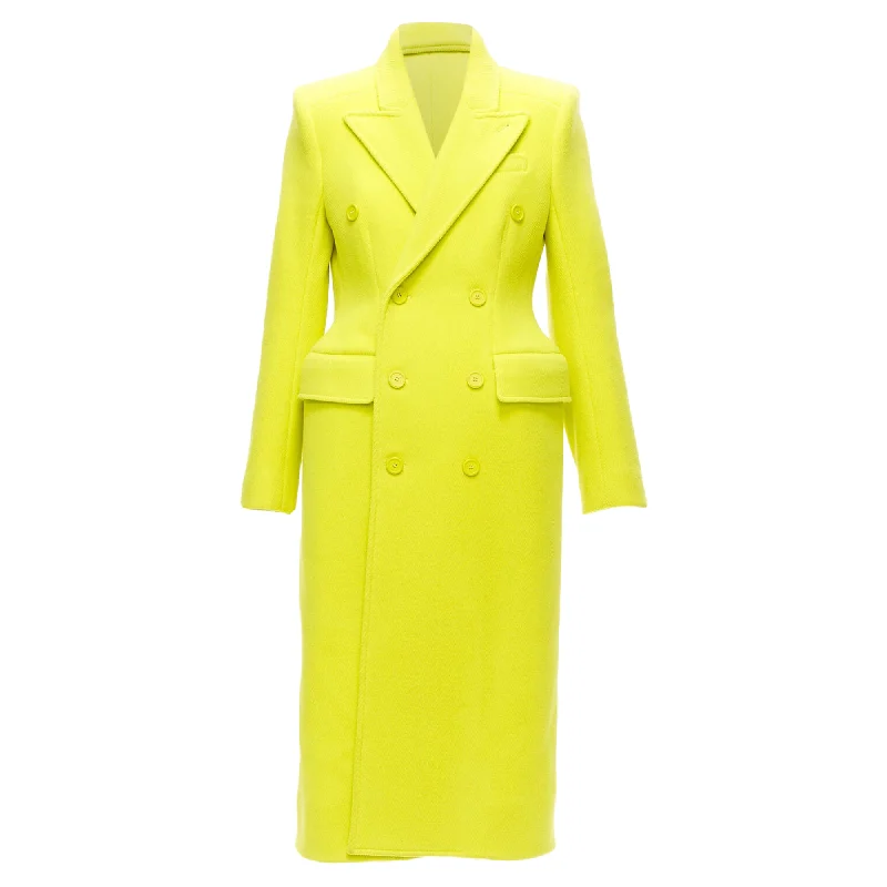 Balenciaga Hourglass bright wool double breasted peplum coat Peter Pan Collar Cowl Neck Turtleneck