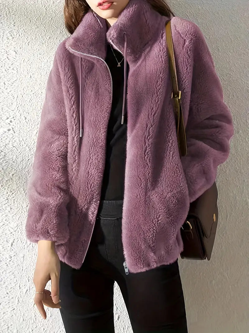 Casual Zip Up Long Sleeve Warm Coat Suede Jacket Faux Fur Jacket Puffer Jacket