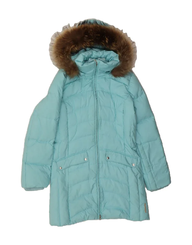 ESCADA Womens Hooded Padded Coat EU 36 Small Blue Polyester Winter Stand-Up Roll-Neck Turtle