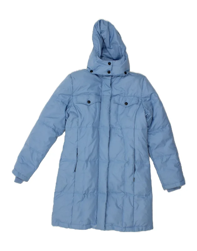 ASICS Womens Hooded Padded Coat UK 10 Small Blue Polyester Stand-Up Roll-Neck Turtle