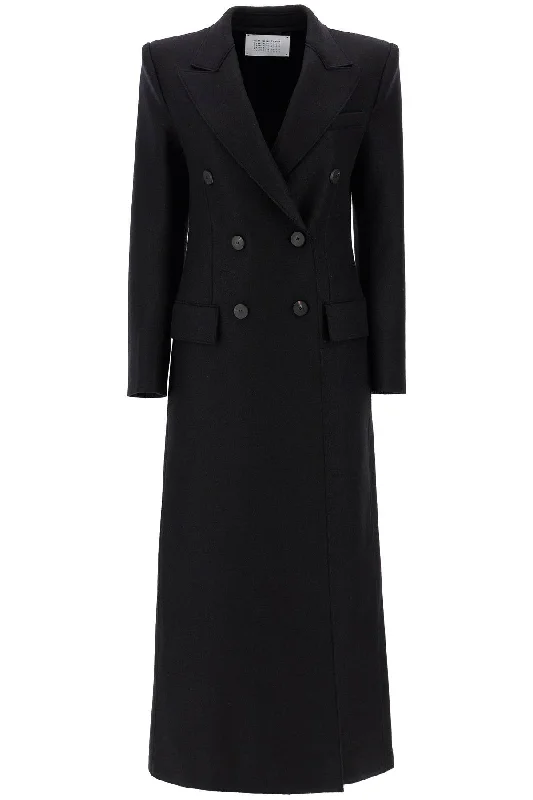 Harris Wharf London Women's Double-Breasted Pressed Wool Coat Asymmetrical Collar Hooded Zippered