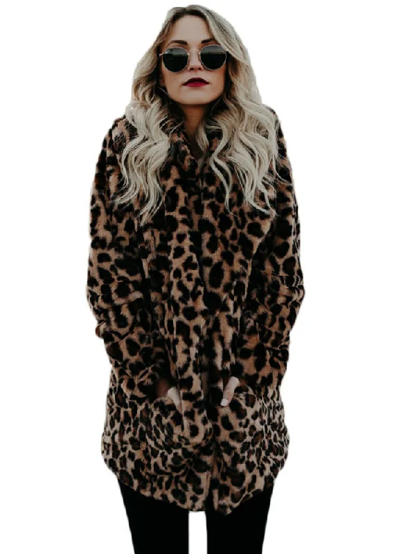 Luxury Faux Fur coat for Women Coat Winter Warm Fashion Collared Crew Neck Turtle Neck