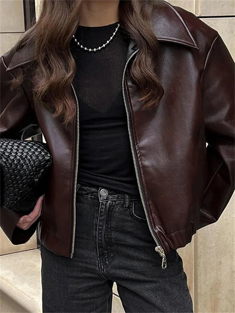 Advbridge High Street Loose Female PU Coat Casual Zipper Slim High Waist Long Sleeve Patchwork Fashion Clothes Women Autumn Outwear Blouse Shirt Tunic Advbridge High Street Loose Female PU Coat Casual Zipper Slim High Waist Long Sleeve Patchwork Fashion Clothes Women Autumn Outwear Blouse Shirt Tunic
