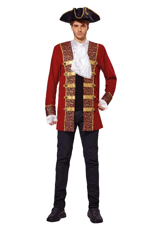 Pirate Coat Red With Attached Cuffs Jabot Adult Costume Chest Size 44" Elasticated Drawstring Belted Pirate Coat Red With Attached Cuffs Jabot Adult Costume Chest Size 44" Elasticated Drawstring Belted