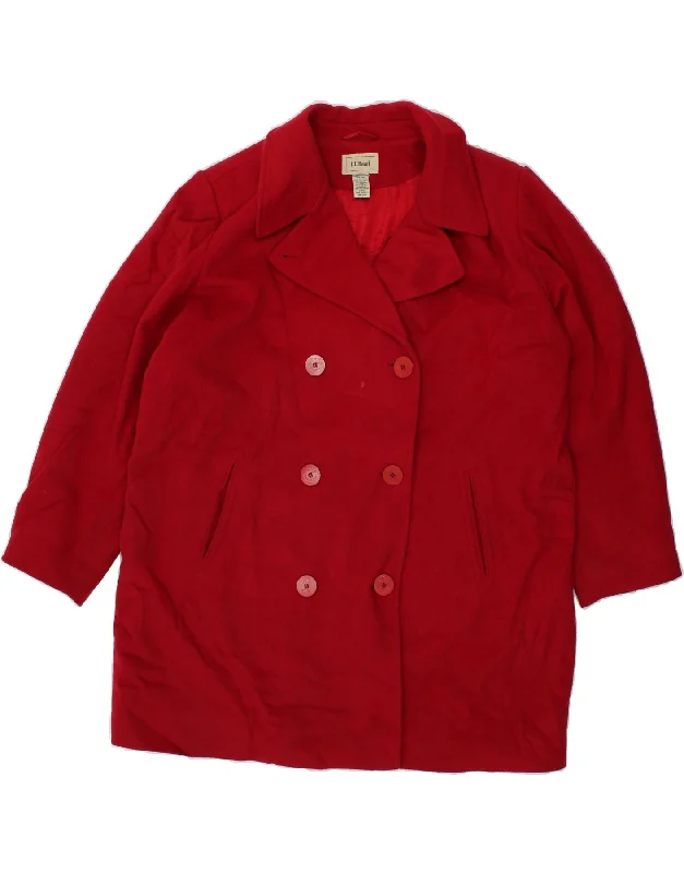 L.L.BEAN Womens Oversized Double Breasted Coat UK 18 XL Red Wool Tie-Waist Belted Drawstring