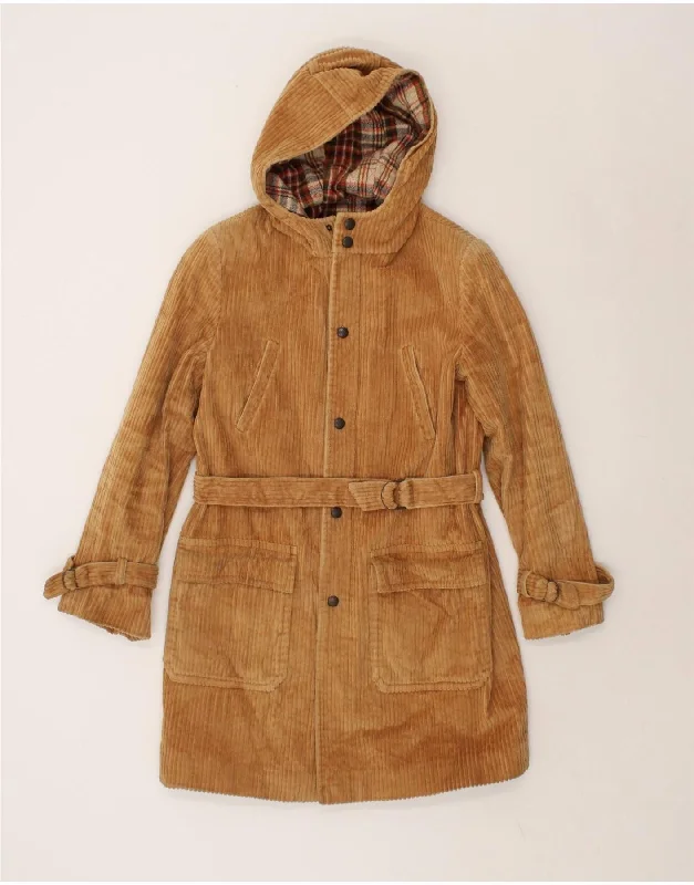 VINTAGE Womens Hooded Corduroy Coat IT 40 Small Brown Sleeveless Short Sleeve Long Sleeve