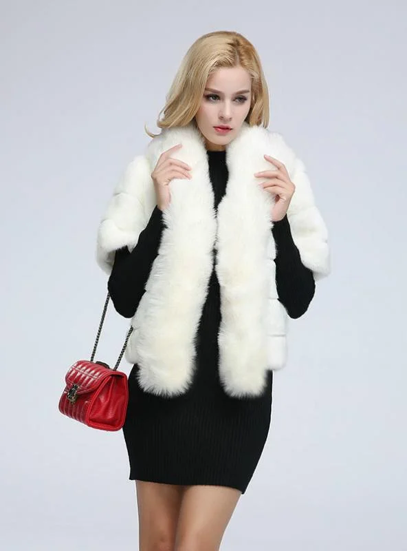 Imitation Rabbit Hair Short Ladies Fur Coat Striped Polka Dot Solid