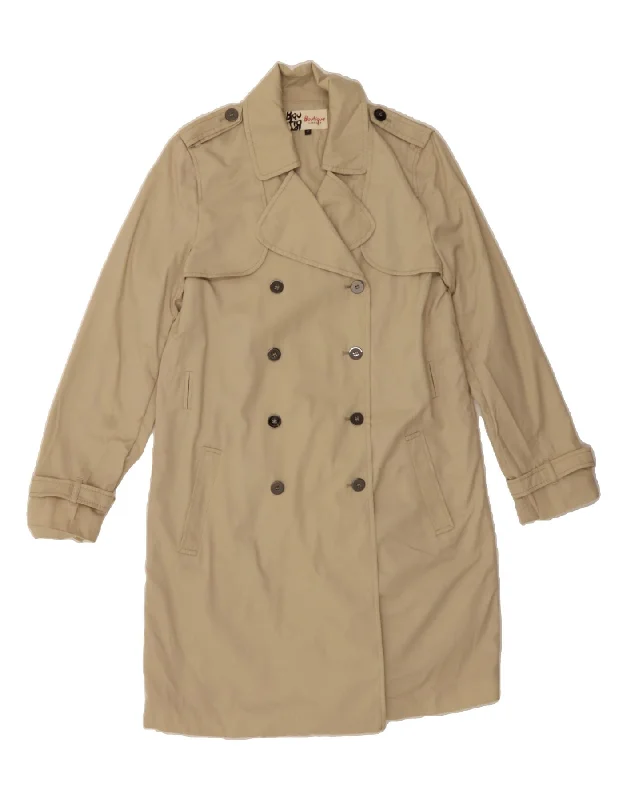 JAEGER Womens Double Breasted Coat UK 12 Medium Beige Cotton Trim Padded Insulated