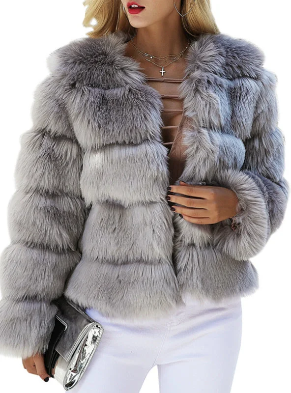 Fluffy Faux Fur Coat Women Short Furry Fake Fur Hook-and-Loop Buckled Tied