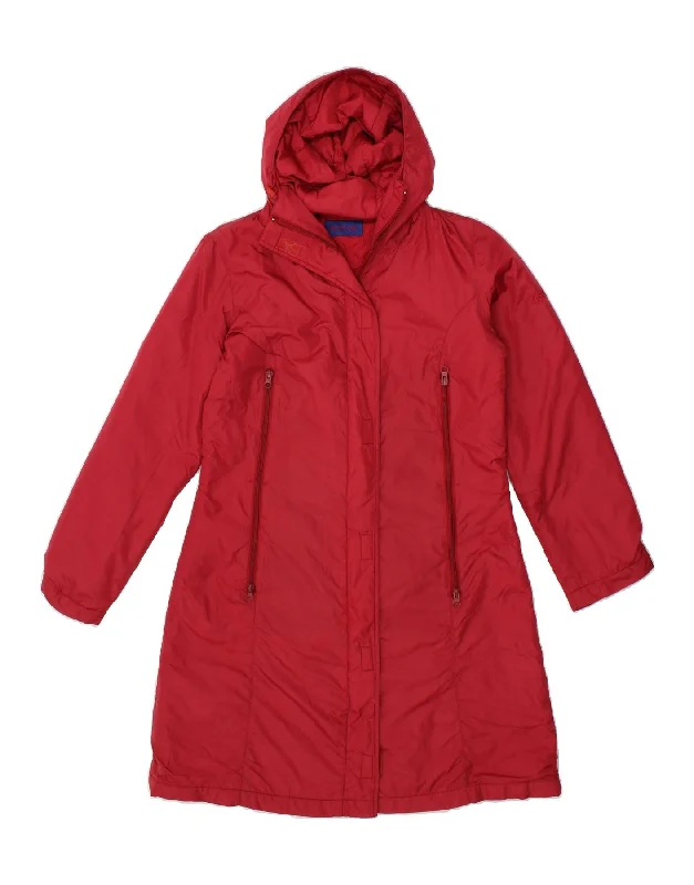 REPLAY Womens Hooded Windbreaker Coat UK 6 XS Red Polyamide Turtleneck Wrap Cape