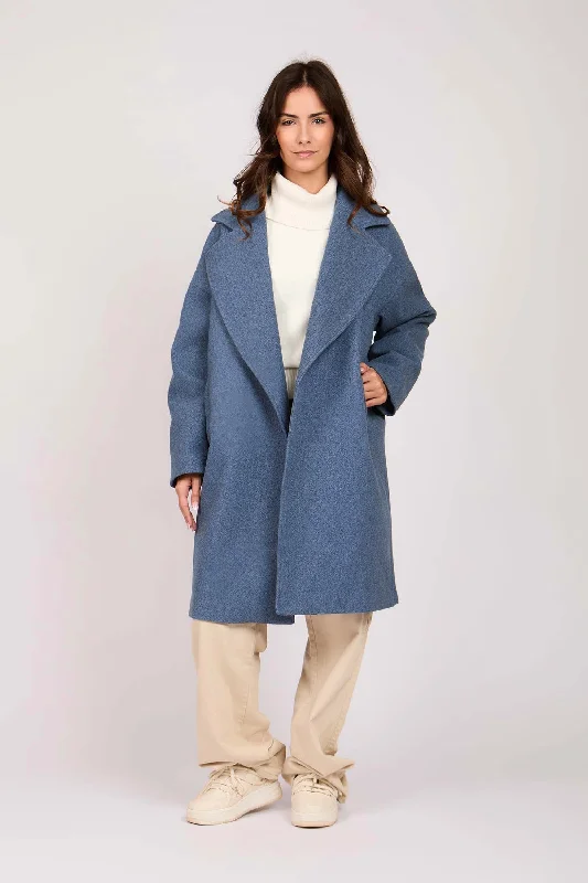 Women Gookh Oversize Coat Blue Toggle Coat Shawl Collar Coat Notch Collar Coat