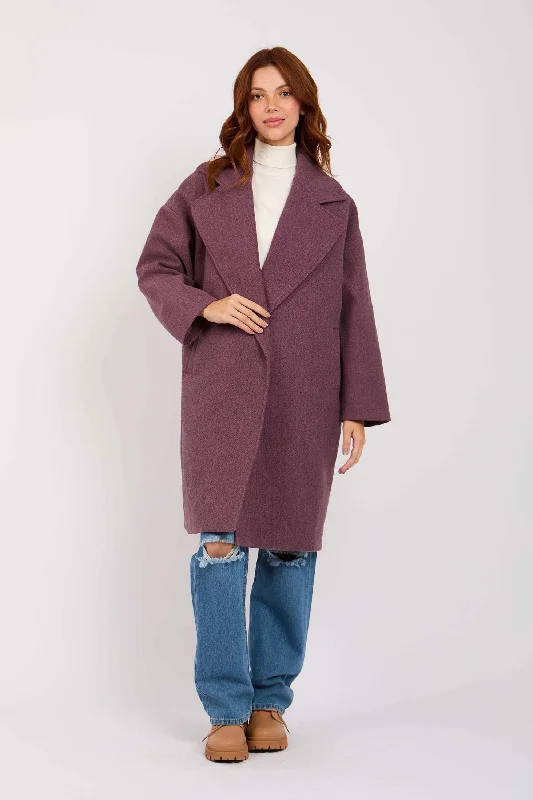 Women Gookh Oversize Coat Purple Lapel Coat Peter Pan Collar Coat Cowl Neck Coat