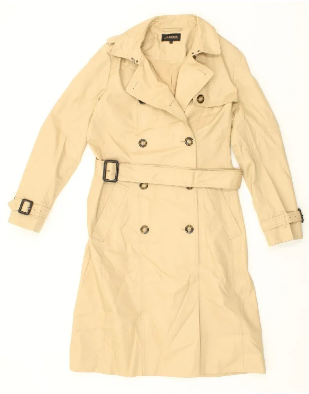 JAEGER Womens Trench Coat UK 12 Medium Beige Cotton Rayon Velvet Corduroy