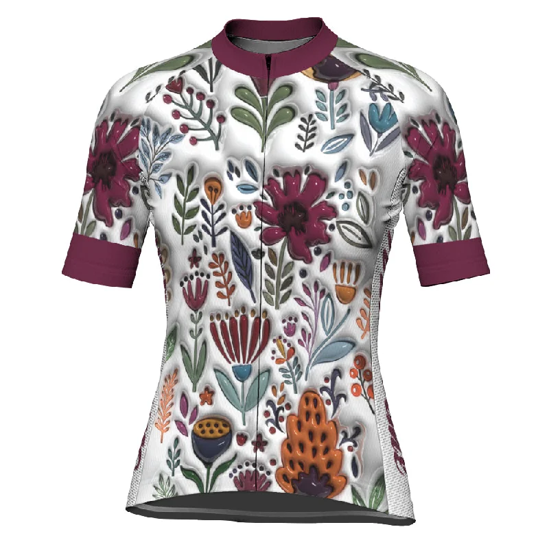 Customized Colorful Garden Art 3D Inflated Effect Cycling Jersey For Women High Neck Jersey Shirt Customized Colorful Garden Art 3D Inflated Effect Cycling Jersey For Women High Neck Jersey Shirt