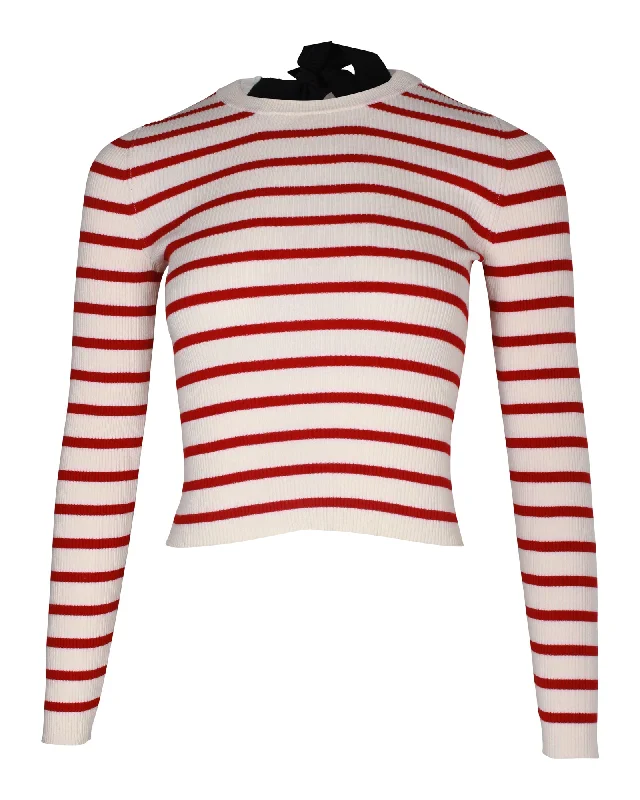 Red Valentino Striped Ribbed Stretch-Jersey Top in White Viscose Budget-Friendly Jersey Tee