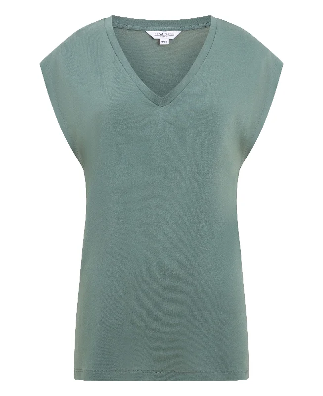 Soft Touch Eco Jersey V-Neck Top - Tropical Green Winter Jersey Top