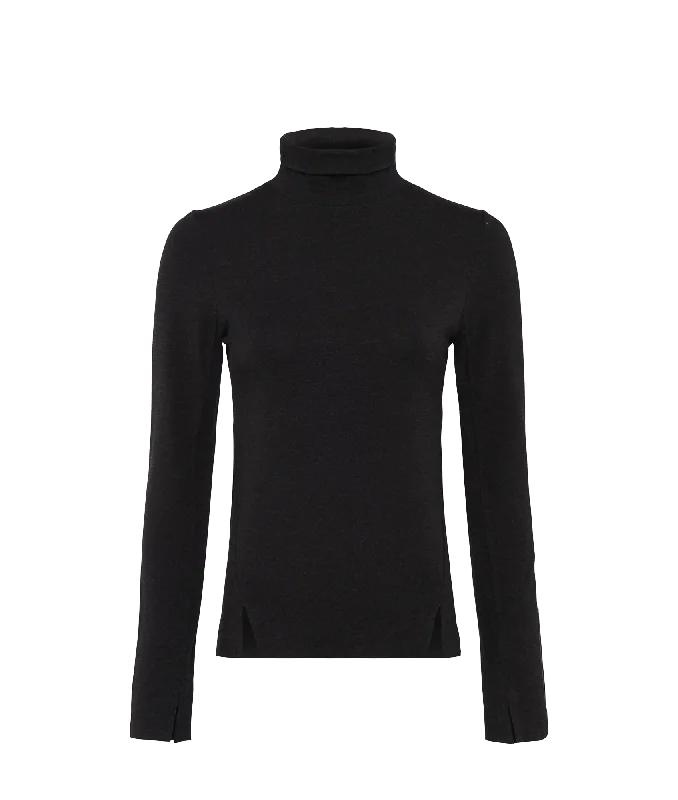 Venitia Jersey Split Cuff Top - Black Long Sleeve Jersey Tee