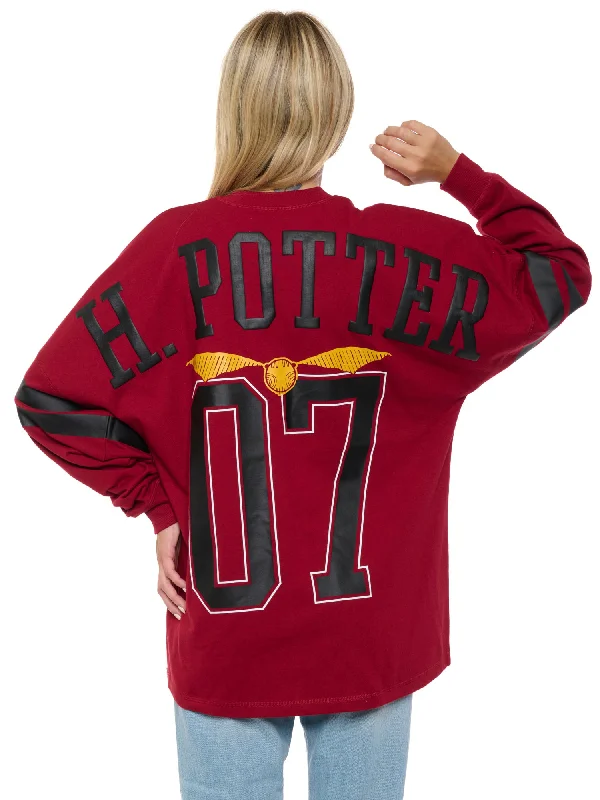 Women's Harry Potter Jersey Oversized Long Sleeve Hockey Style Red Maroon Modern Jersey Tee