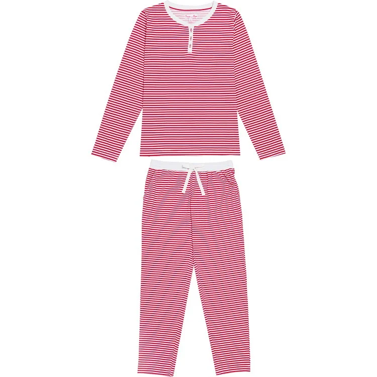 Women's Red Stripe Jersey Long PJ Set Maximalist Jersey Tee