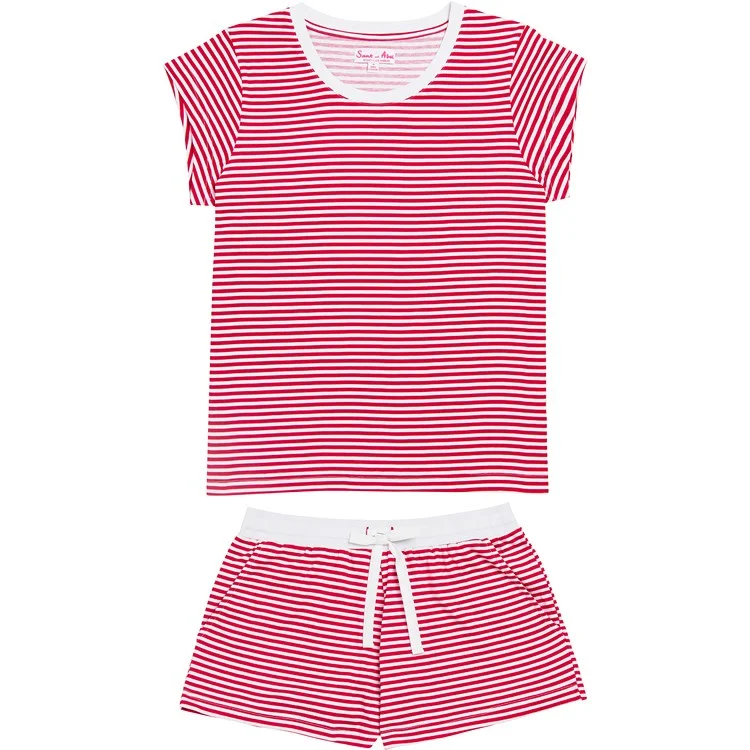 Women's Red Stripe Jersey Short PJ Set Eco-Friendly Jersey Tee